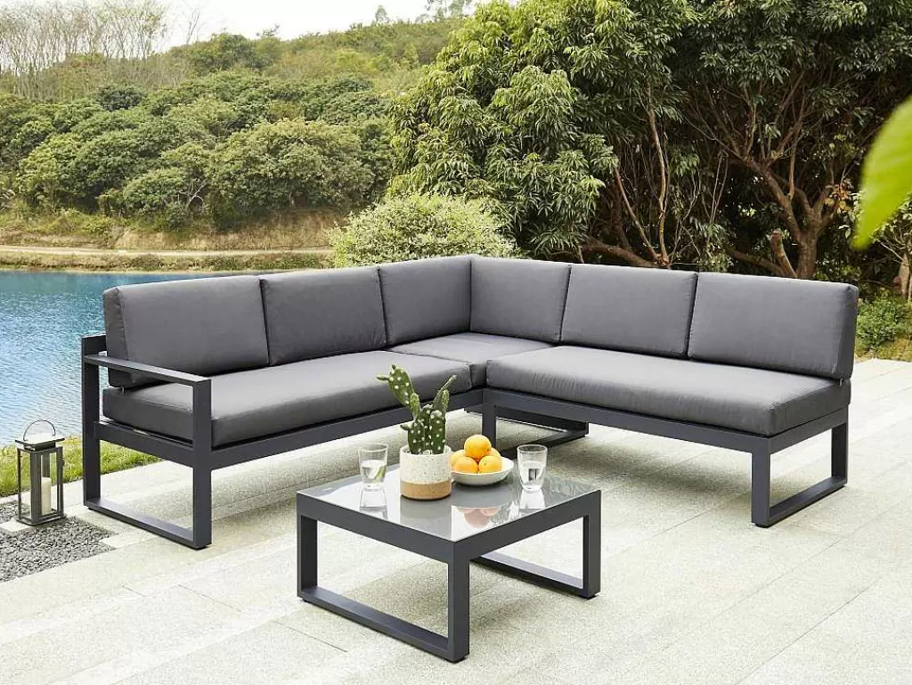 Conjunto Relax De Jardim*MYLIA Conjunto De Jardim Em Aluminio: Mesa De Centro E Sofá De Canto Levadico, 6 Lugares - Antracite - Palaos Ii De