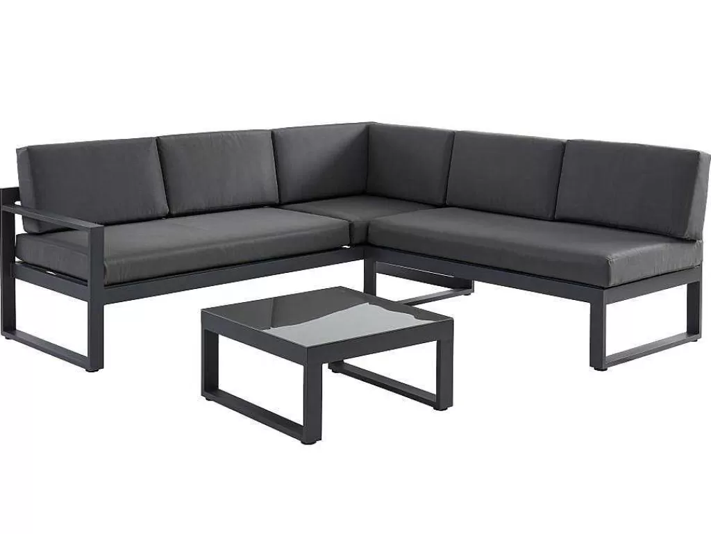 Conjunto Relax De Jardim*MYLIA Conjunto De Jardim Em Aluminio: Mesa De Centro E Sofá De Canto Levadico, 6 Lugares - Antracite - Palaos Ii De
