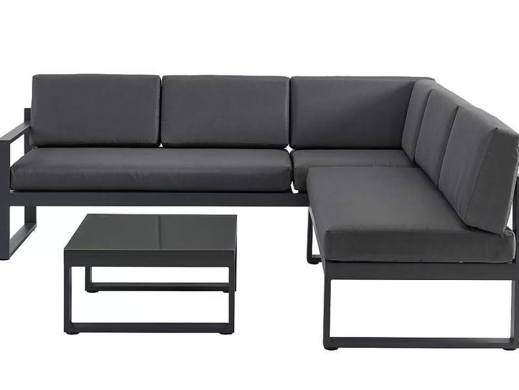 Conjunto Relax De Jardim*MYLIA Conjunto De Jardim Em Aluminio: Mesa De Centro E Sofá De Canto Levadico, 6 Lugares - Antracite - Palaos Ii De