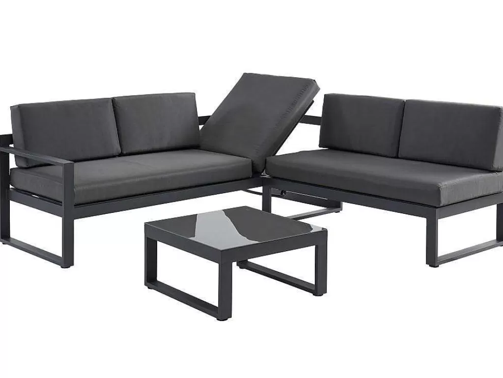 Conjunto Relax De Jardim*MYLIA Conjunto De Jardim Em Aluminio: Mesa De Centro E Sofá De Canto Levadico, 6 Lugares - Antracite - Palaos Ii De