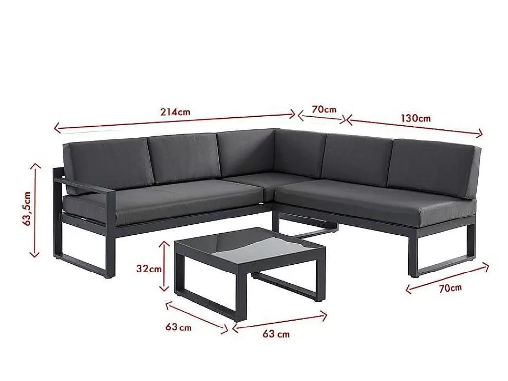 Conjunto Relax De Jardim*MYLIA Conjunto De Jardim Em Aluminio: Mesa De Centro E Sofá De Canto Levadico, 6 Lugares - Antracite - Palaos Ii De