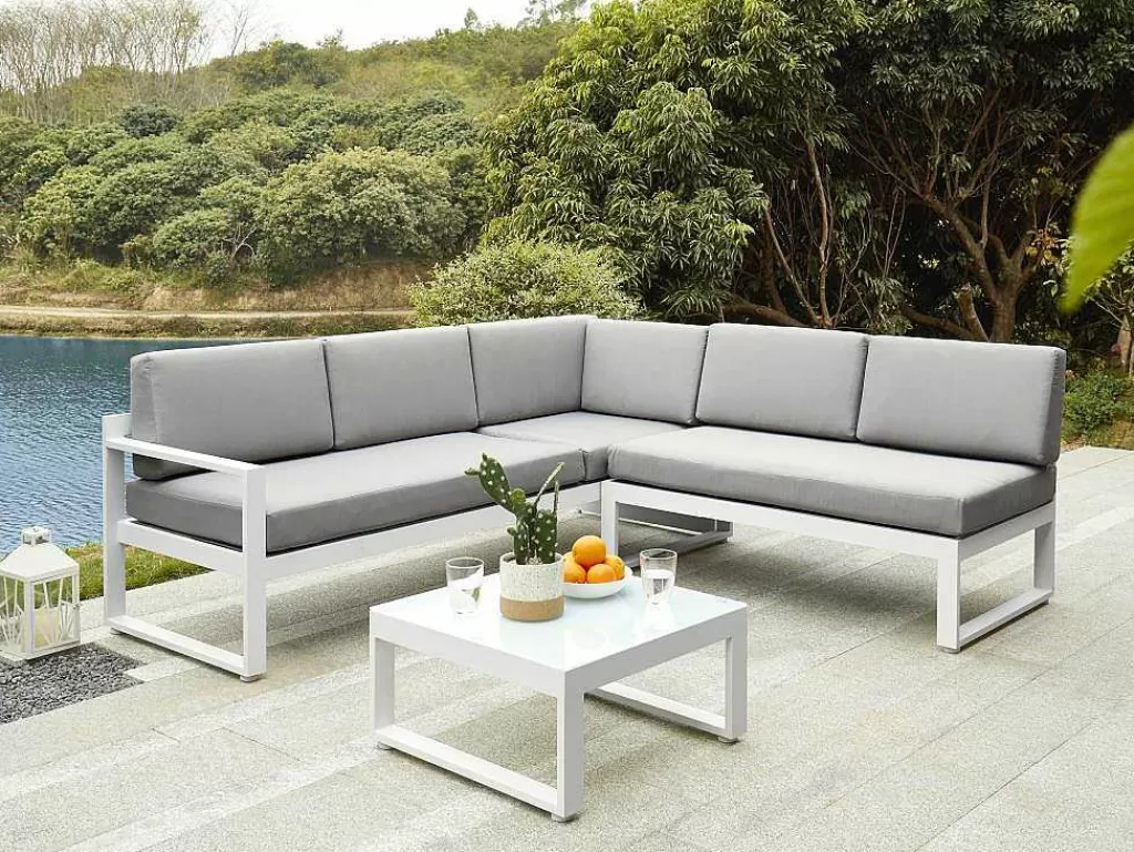 Conjunto Relax De Jardim*MYLIA Conjunto De Jardim Em Aluminio: Mesa De Centro E Sofá De Canto Levadico, 6 Lugares Cinzento - Palaos Ii
