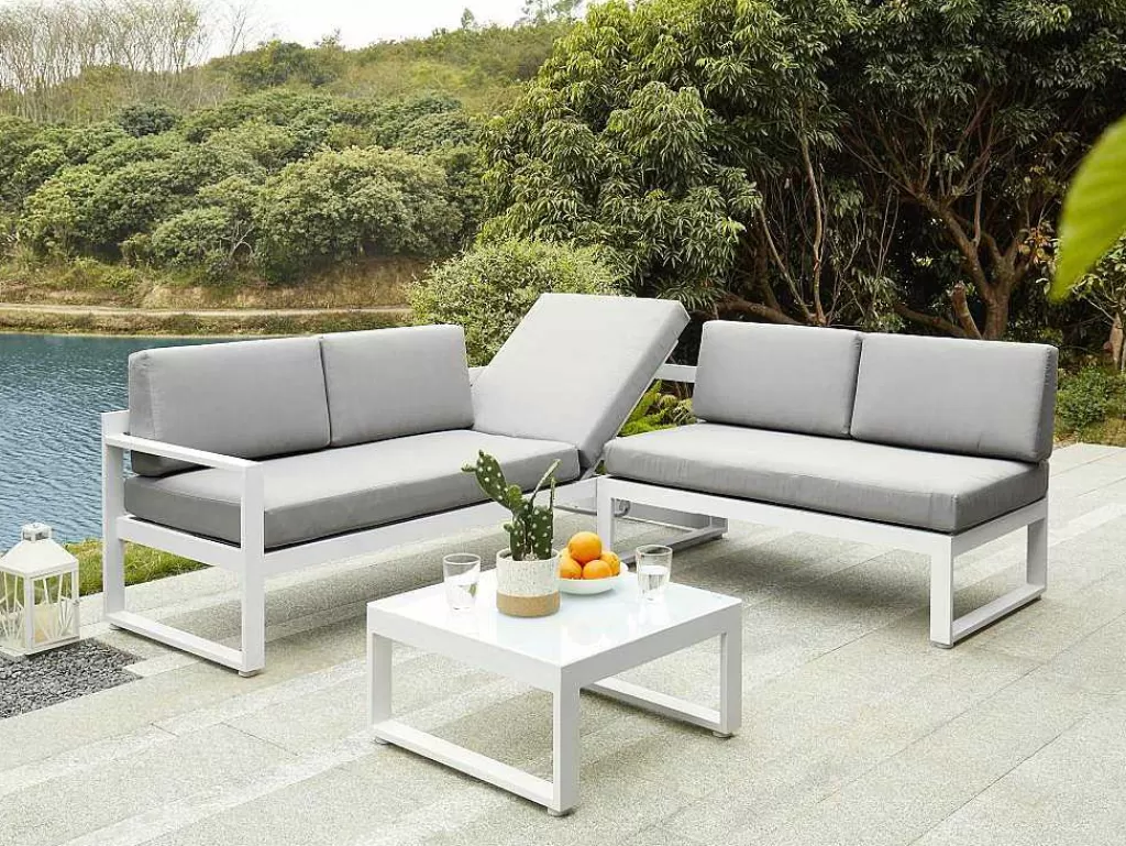 Conjunto Relax De Jardim*MYLIA Conjunto De Jardim Em Aluminio: Mesa De Centro E Sofá De Canto Levadico, 6 Lugares Cinzento - Palaos Ii
