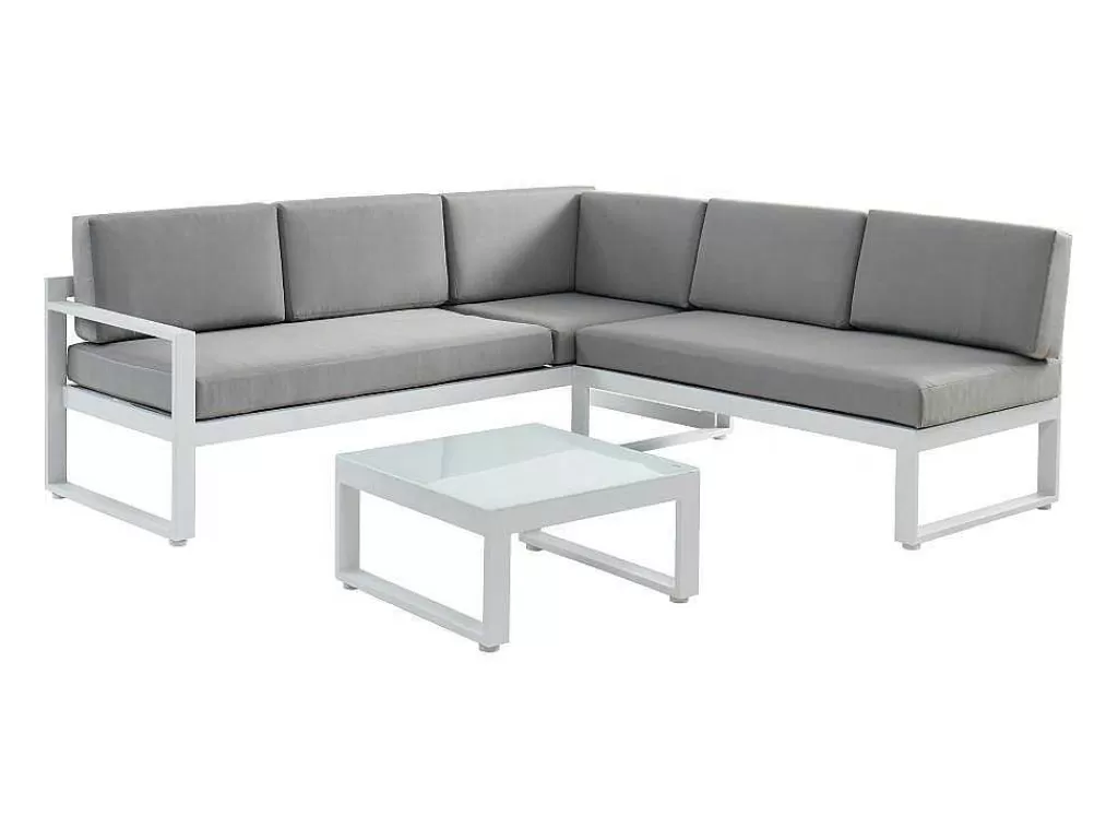 Conjunto Relax De Jardim*MYLIA Conjunto De Jardim Em Aluminio: Mesa De Centro E Sofá De Canto Levadico, 6 Lugares Cinzento - Palaos Ii