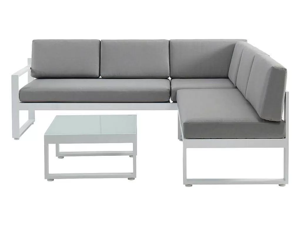 Conjunto Relax De Jardim*MYLIA Conjunto De Jardim Em Aluminio: Mesa De Centro E Sofá De Canto Levadico, 6 Lugares Cinzento - Palaos Ii