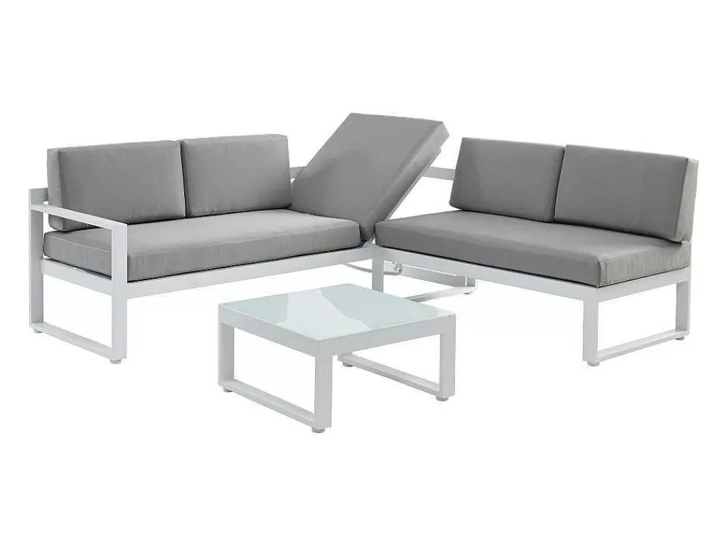 Conjunto Relax De Jardim*MYLIA Conjunto De Jardim Em Aluminio: Mesa De Centro E Sofá De Canto Levadico, 6 Lugares Cinzento - Palaos Ii