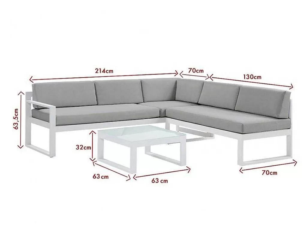 Conjunto Relax De Jardim*MYLIA Conjunto De Jardim Em Aluminio: Mesa De Centro E Sofá De Canto Levadico, 6 Lugares Cinzento - Palaos Ii