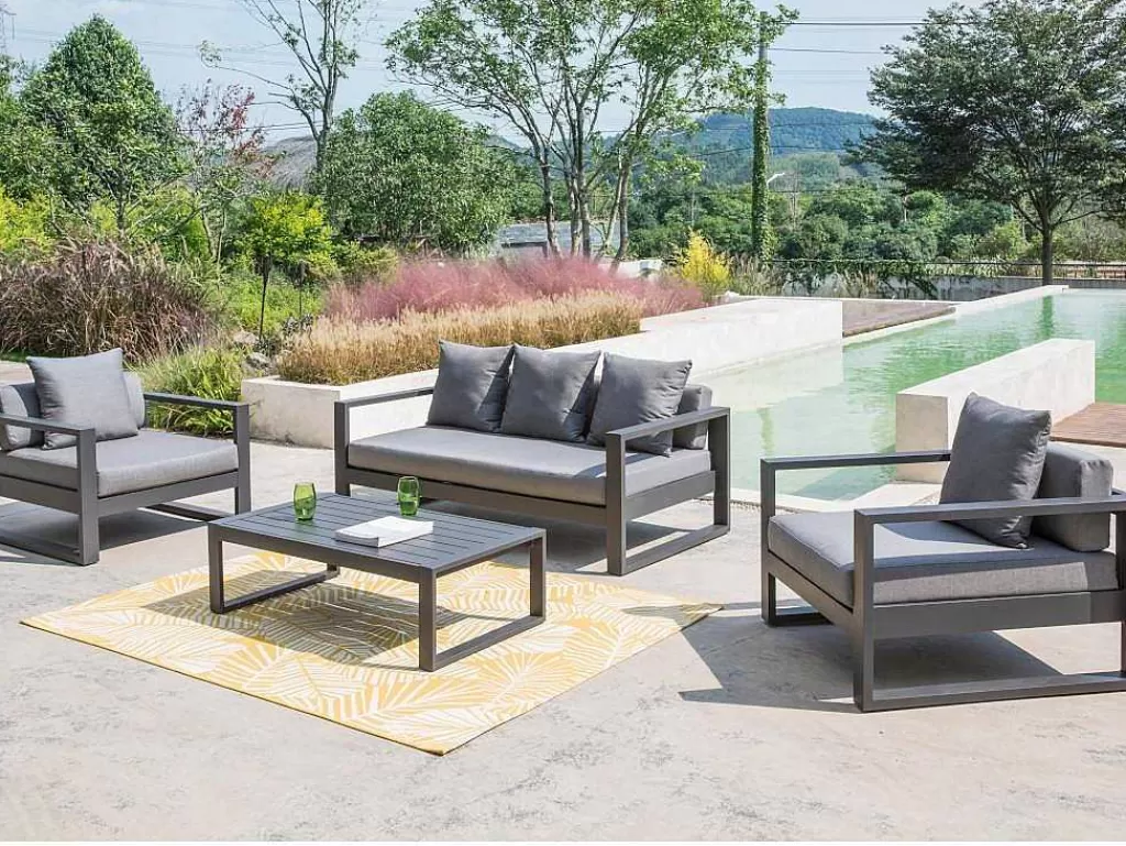 Conjunto Relax De Jardim*MYLIA Conjunto De Jardim Em Aluminio: Um Sofá De 3 Lugares, 2 Cadeiroes E Uma Mesa De Centro - Molokai
