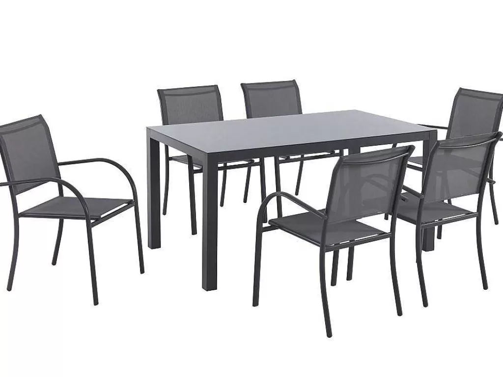Conjunto Mesa E Cadeiras De Jardim*MYLIA Conjunto De Jardim Em Aluminio, Uma Mesa C. 150 Cm E 6 Cadeiroes, Cinzento Antracite - Jolane
