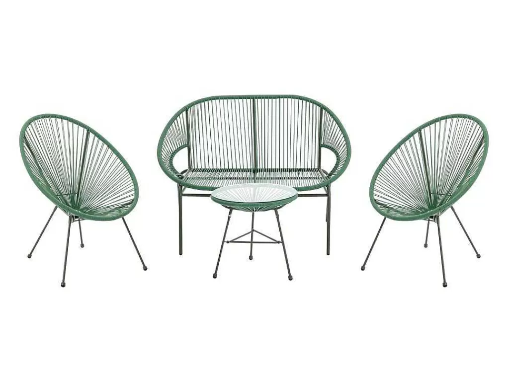 Conjunto Relax De Jardim*MYLIA Conjunto De Jardim Em Fios De Resina Entrancados, 2 Cadeiroes, Um Banco E Uma Mesa Caqui - Alios Iii De