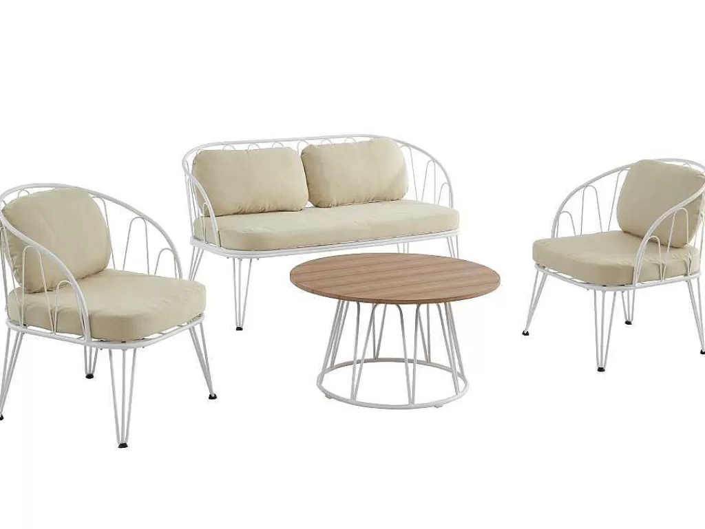 Conjunto Relax De Jardim*MYLIA Conjunto De Jardim Em Metal, 1 Sofá De 2 Lugares, 2 Cadeiroes E Uma Mesa De Centro, Branco - Arlesan