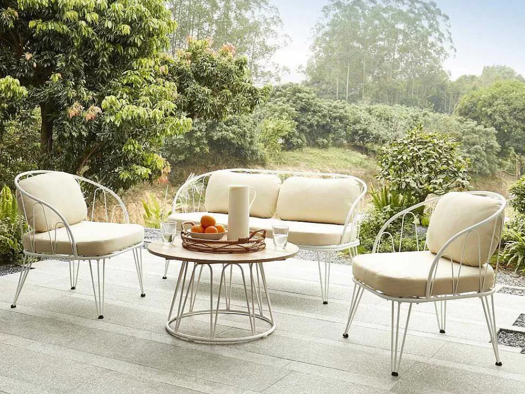Conjunto Relax De Jardim*MYLIA Conjunto De Jardim Em Metal, 1 Sofá De 2 Lugares, 2 Cadeiroes E Uma Mesa De Centro, Branco - Arlesan
