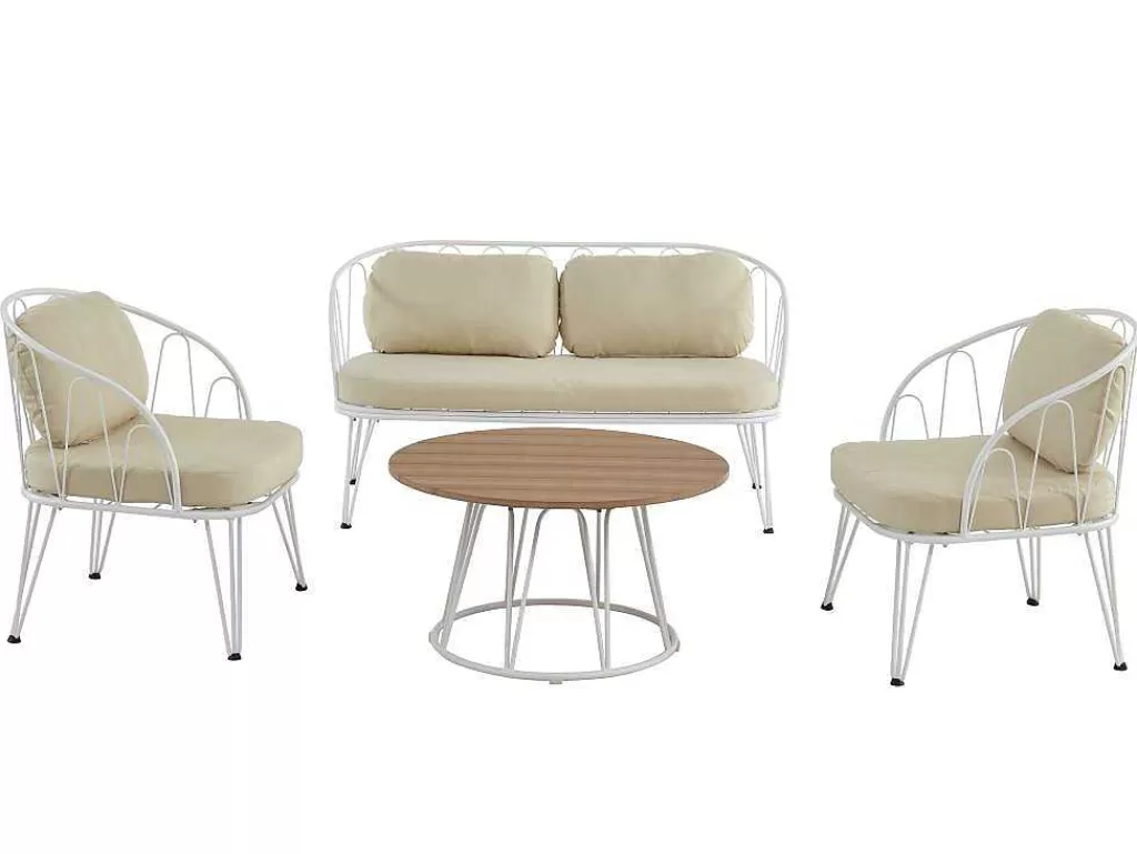 Conjunto Relax De Jardim*MYLIA Conjunto De Jardim Em Metal, 1 Sofá De 2 Lugares, 2 Cadeiroes E Uma Mesa De Centro, Branco - Arlesan