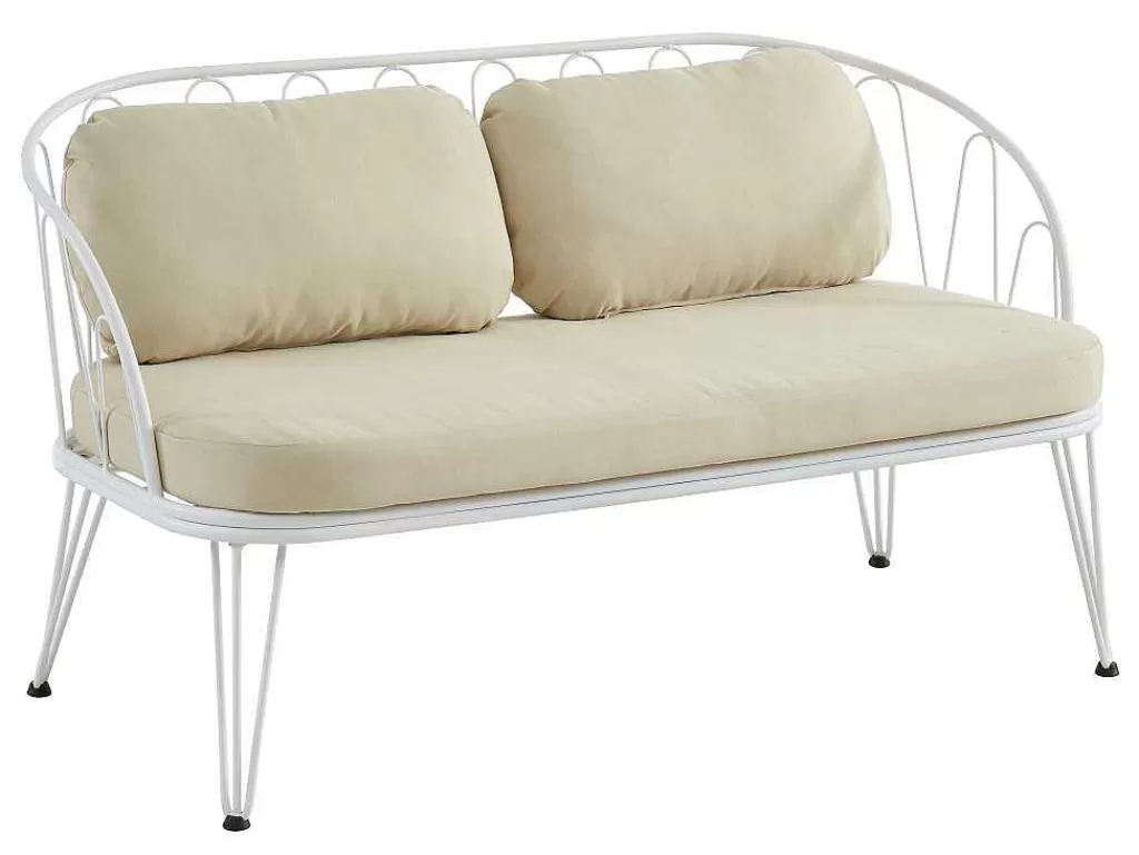 Conjunto Relax De Jardim*MYLIA Conjunto De Jardim Em Metal, 1 Sofá De 2 Lugares, 2 Cadeiroes E Uma Mesa De Centro, Branco - Arlesan