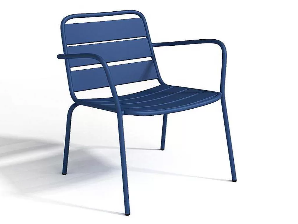 Conjunto Relax De Jardim*MYLIA Conjunto De Jardim Em Metal, 2 Cadeiroes Baixos Empilhaveis E Uma Mesa De Apoio, Azul-Escuro - Mirmande