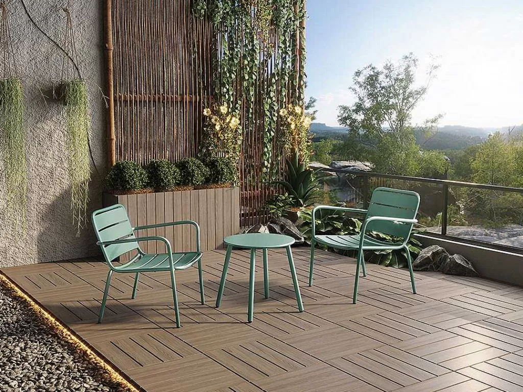 Conjunto Relax De Jardim*MYLIA Conjunto De Jardim Em Metal, 2 Cadeiroes Baixos Empilhaveis E Uma Mesa De Apoio, Verde-Amendoa - Mirmande