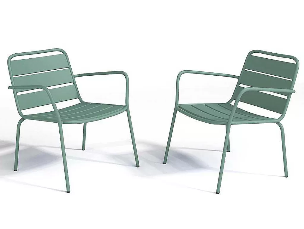 Conjunto Relax De Jardim*MYLIA Conjunto De Jardim Em Metal, 2 Cadeiroes Baixos Empilhaveis E Uma Mesa De Apoio, Verde-Amendoa - Mirmande
