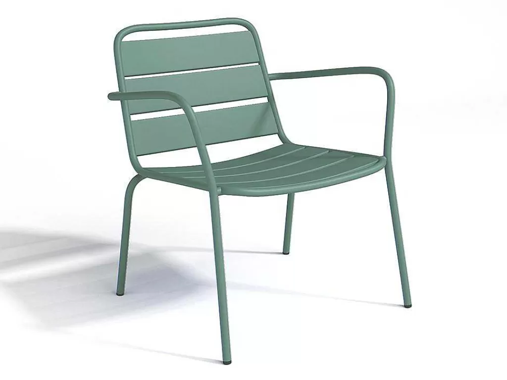 Conjunto Relax De Jardim*MYLIA Conjunto De Jardim Em Metal, 2 Cadeiroes Baixos Empilhaveis E Uma Mesa De Apoio, Verde-Amendoa - Mirmande