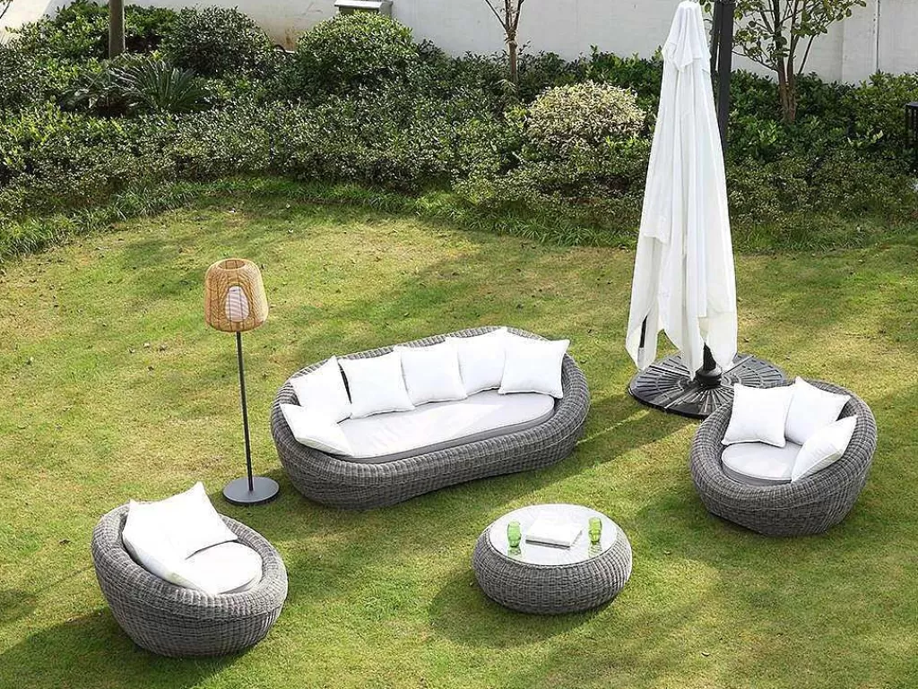 Conjunto Relax De Jardim*MYLIA Conjunto De Jardim Em Resina Entrancada: Sofá, 2 Cadeiroes E Mesa De Centro - Whiteheaven