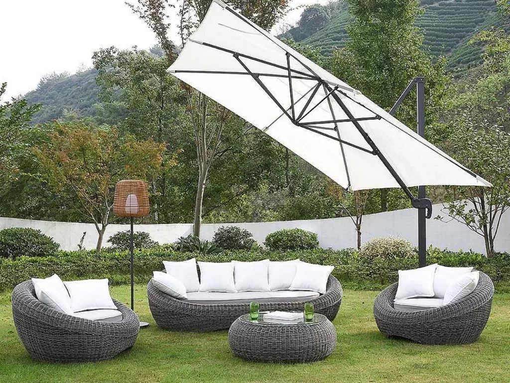 Conjunto Relax De Jardim*MYLIA Conjunto De Jardim Em Resina Entrancada: Sofá, 2 Cadeiroes E Mesa De Centro - Whiteheaven