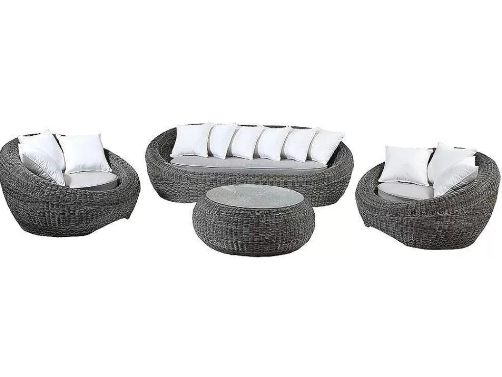 Conjunto Relax De Jardim*MYLIA Conjunto De Jardim Em Resina Entrancada: Sofá, 2 Cadeiroes E Mesa De Centro - Whiteheaven