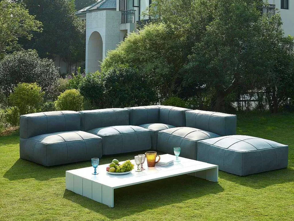 Conjunto Relax De Jardim*MYLIA Conjunto De Lazer De Jardim Modular 5 Lugares Em Tecido, 3 Cadeiroes, 1 Sofá De Canto, 1 Pufe E Uma Mesa De Centro Antracite - Livai De