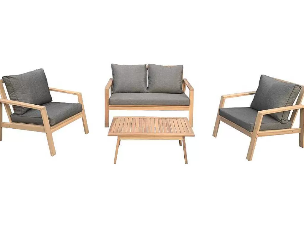 Conjunto Relax De Jardim*Happy Garden Conjunto De Mobiliário De Jardim De Acacia Gili - Almofadas Cinzentas