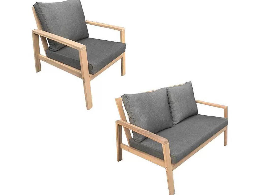 Conjunto Relax De Jardim*Happy Garden Conjunto De Mobiliário De Jardim De Acacia Gili - Almofadas Cinzentas