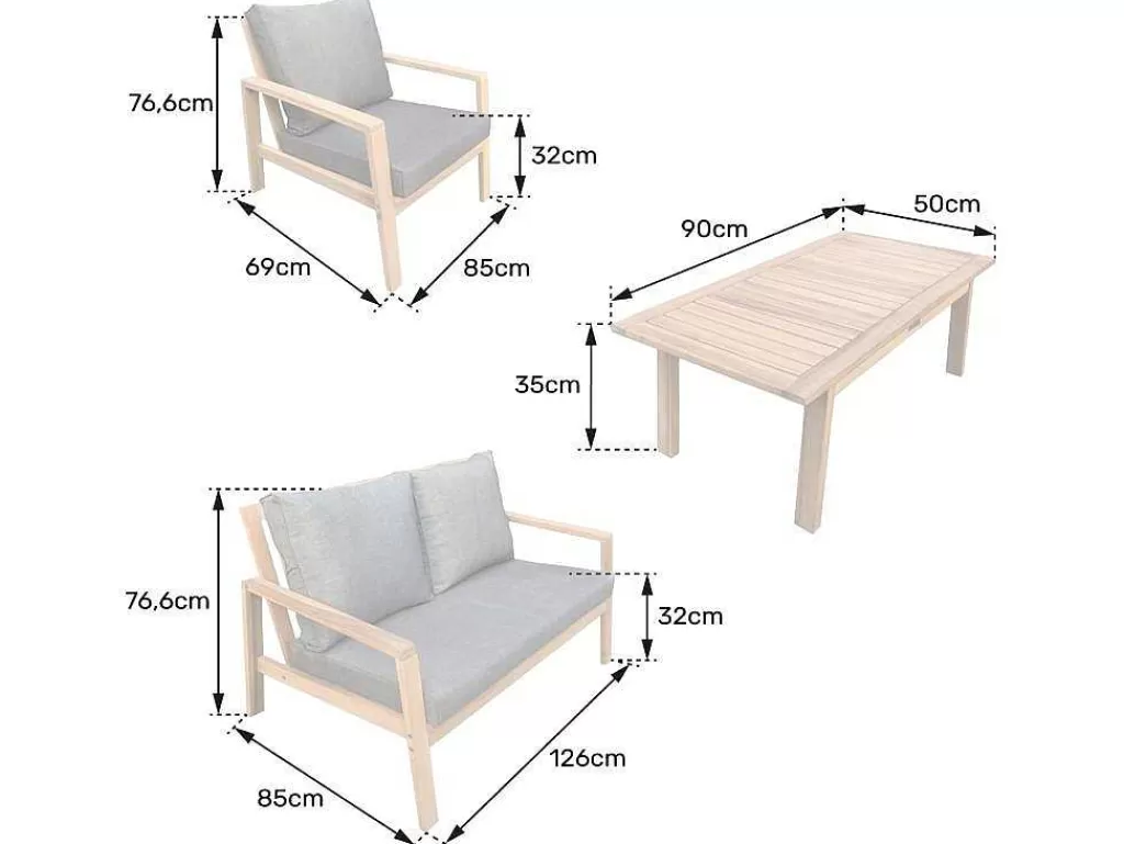 Conjunto Relax De Jardim*Happy Garden Conjunto De Mobiliário De Jardim De Acacia Gili - Almofadas Cinzentas