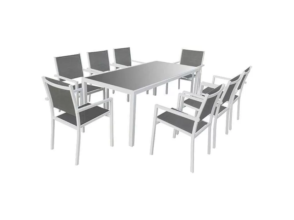 Conjunto Mesa E Cadeiras De Jardim*Happy Garden Conjunto De Moveis De Jardim Bari Cinzento Têxtilene 8 Lugares - Aluminio Branco