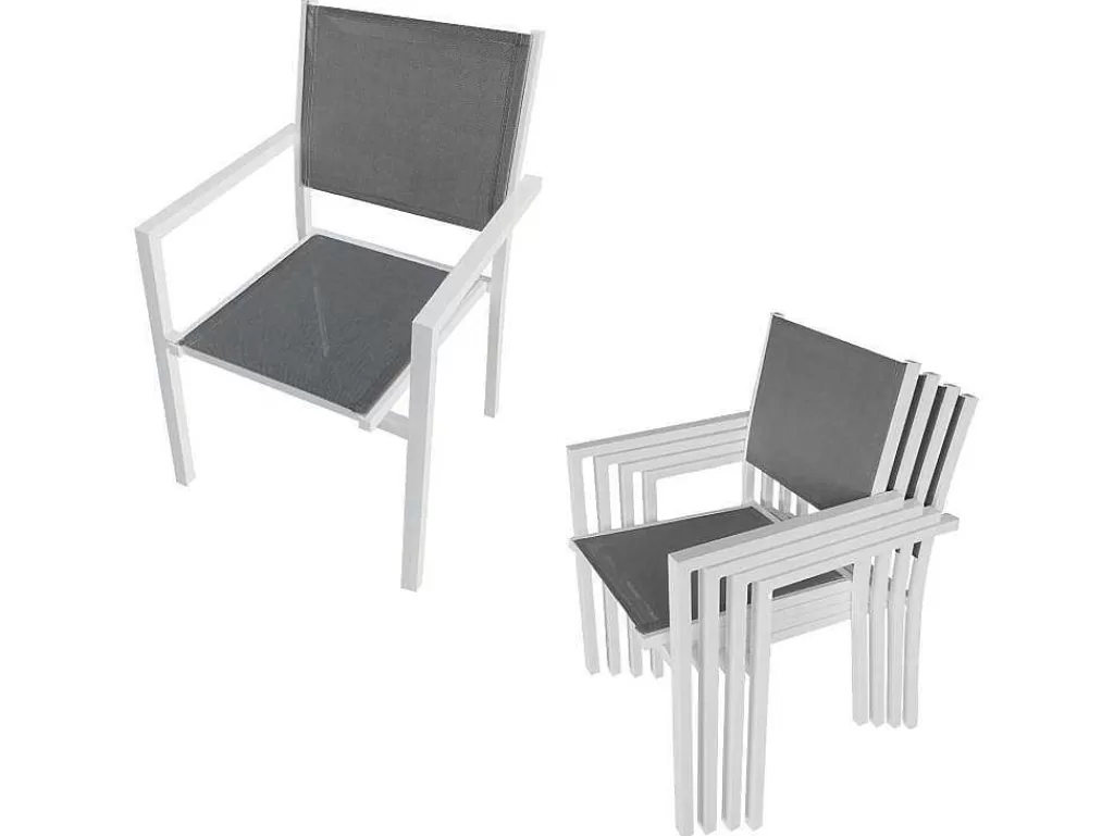 Conjunto Mesa E Cadeiras De Jardim*Happy Garden Conjunto De Moveis De Jardim Bari Cinzento Têxtilene 8 Lugares - Aluminio Branco