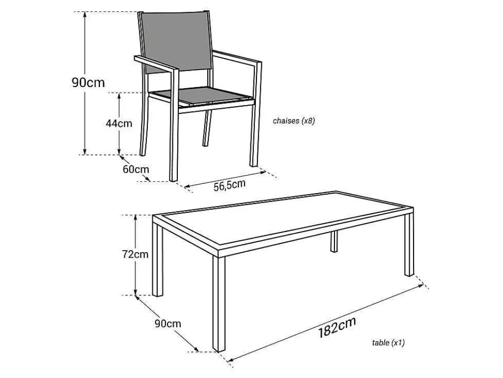 Conjunto Mesa E Cadeiras De Jardim*Happy Garden Conjunto De Moveis De Jardim Bari Cinzento Têxtilene 8 Lugares - Aluminio Branco
