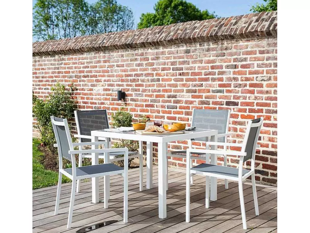 Conjunto Mesa E Cadeiras De Jardim*Happy Garden Conjunto De Moveis De Jardim Bergamo De 4 Lugares - Aluminio Branco