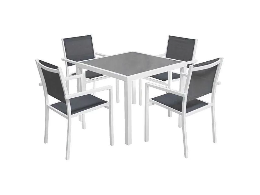 Conjunto Mesa E Cadeiras De Jardim*Happy Garden Conjunto De Moveis De Jardim Bergamo De 4 Lugares - Aluminio Branco