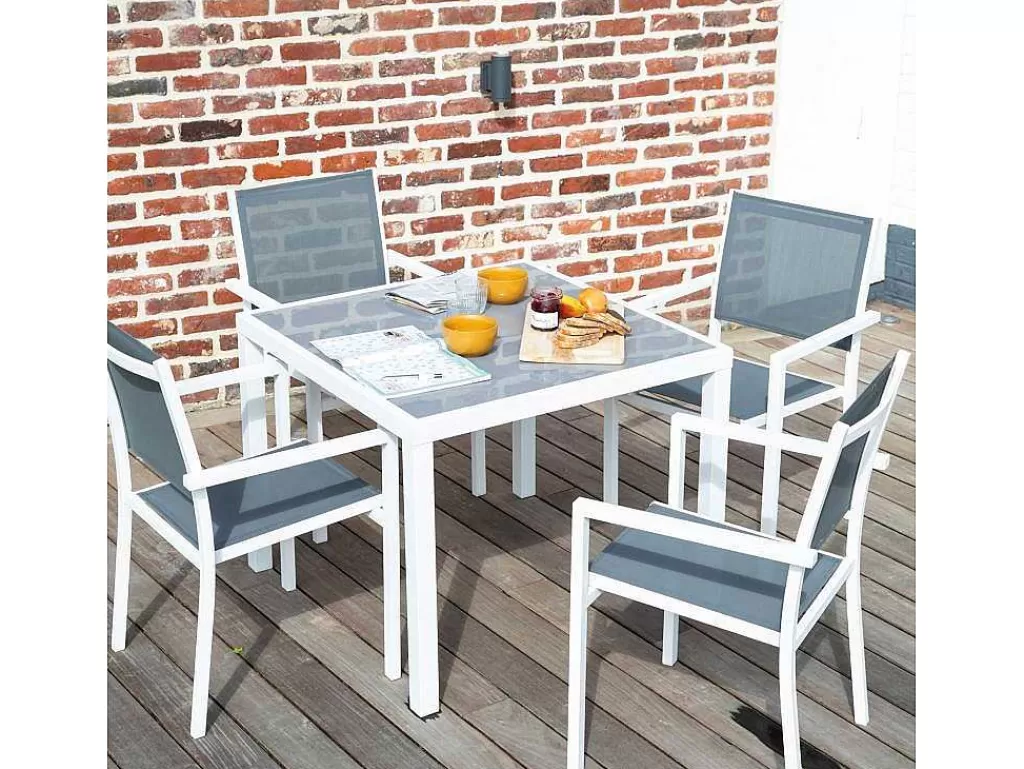 Conjunto Mesa E Cadeiras De Jardim*Happy Garden Conjunto De Moveis De Jardim Bergamo De 4 Lugares - Aluminio Branco