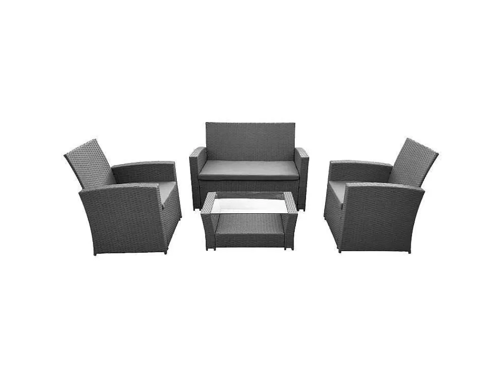 Conjunto Relax De Jardim*Happy Garden Conjunto De Moveis De Jardim Em Resina Cinzenta Comino 4 Lugares - Almofadas Cinzentas