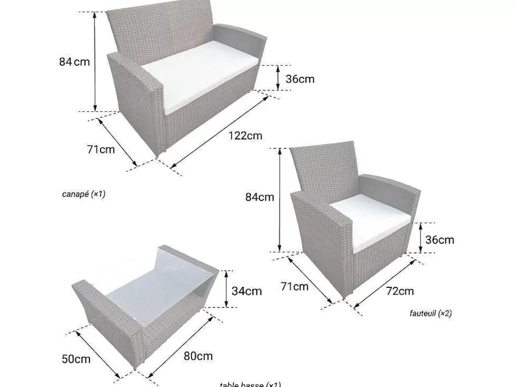 Conjunto Relax De Jardim*Happy Garden Conjunto De Moveis De Jardim Em Resina Cinzenta Comino 4 Lugares - Almofadas Cinzentas