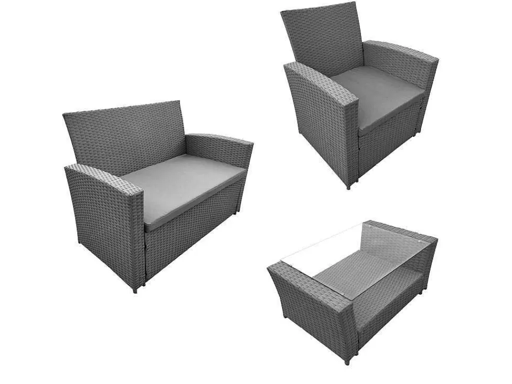 Conjunto Relax De Jardim*Happy Garden Conjunto De Moveis De Jardim Em Resina Cinzenta Comino 4 Lugares - Almofadas Cinzentas