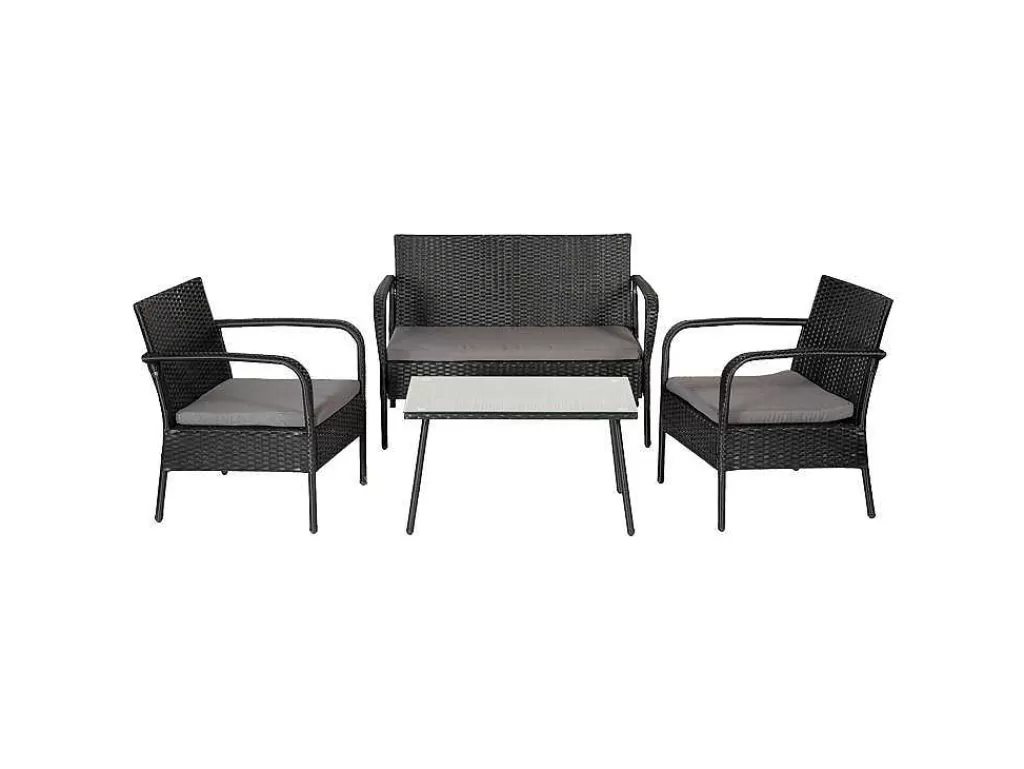Conjunto Relax De Jardim*Happy Garden Conjunto De Moveis De Jardim Lipari Em Resina Tecida Em Preto - Almofadas Cinzentas