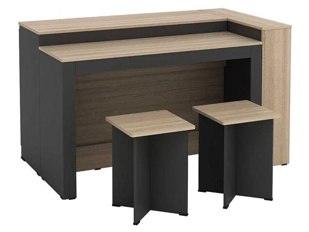 Móvel De Cozinha*Vente-unique Conjunto Ilha Central De Cozinha + 2 Bancos Preto E Natural Claro - Nusice