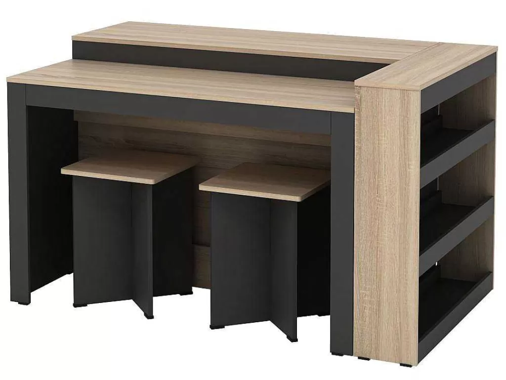 Móvel De Cozinha*Vente-unique Conjunto Ilha Central De Cozinha + 2 Bancos Preto E Natural Claro - Nusice