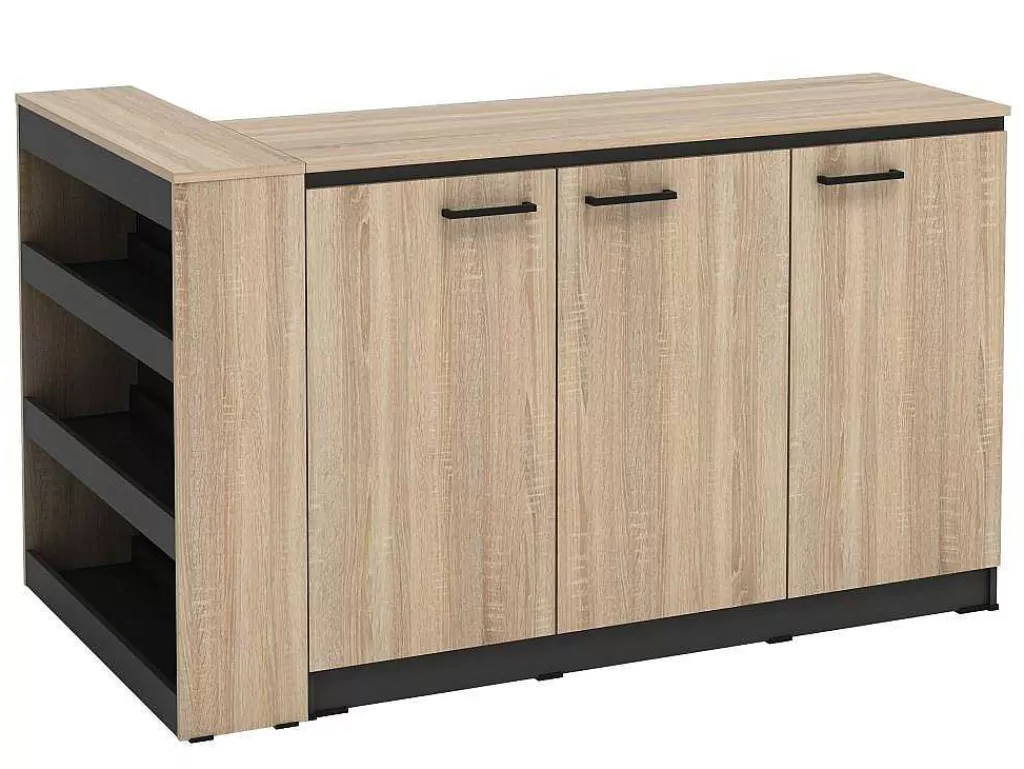 Móvel De Cozinha*Vente-unique Conjunto Ilha Central De Cozinha + 2 Bancos Preto E Natural Claro - Nusice