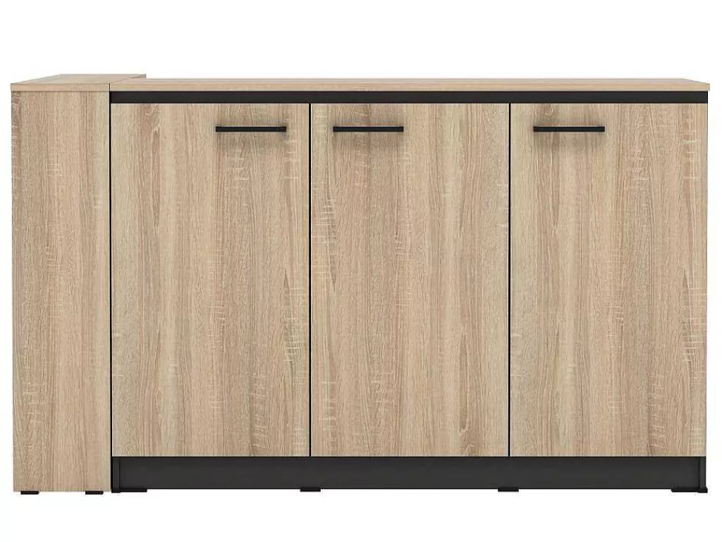 Móvel De Cozinha*Vente-unique Conjunto Ilha Central De Cozinha + 2 Bancos Preto E Natural Claro - Nusice