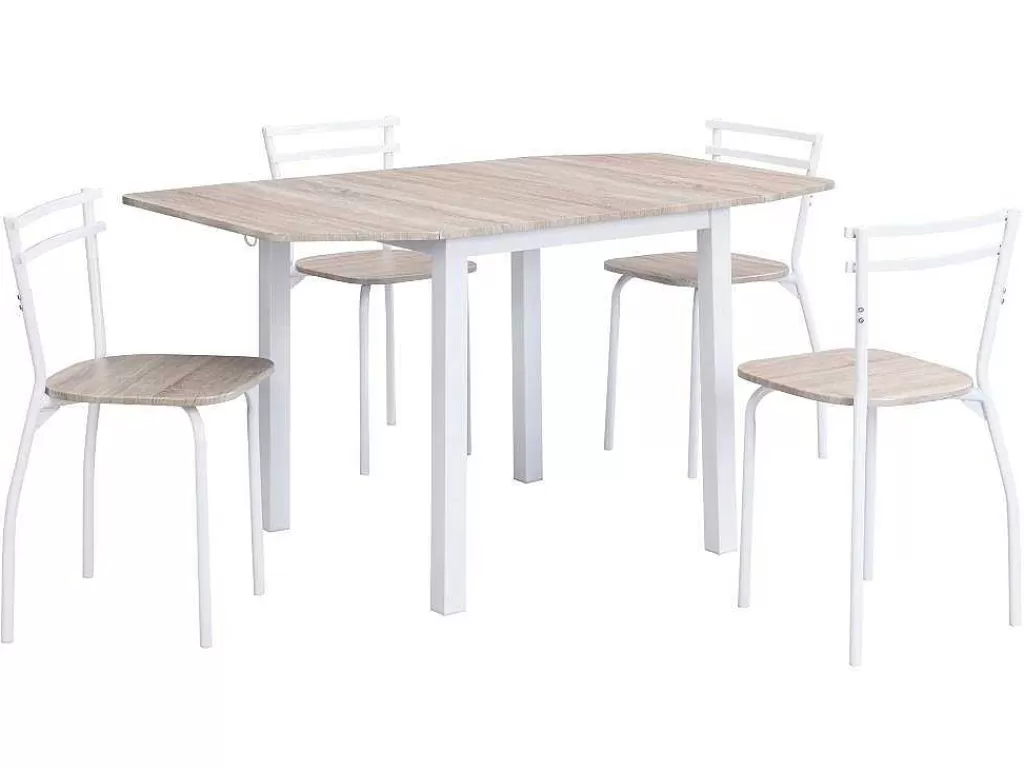 Promoções Sala*Vente-unique Conjunto Mesa + 4 Cadeiras Em Mdf E Metal Natural E Branco - Maewin