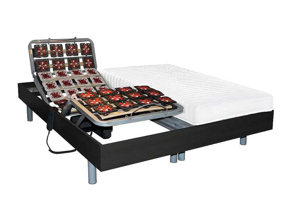 Cama Articulada*DREAMEA Conjunto Relaxamento Com Estacas Em Látex Cassiopee Iii De - Motores Okin - 2 X 70 X 190 Cm - Preto