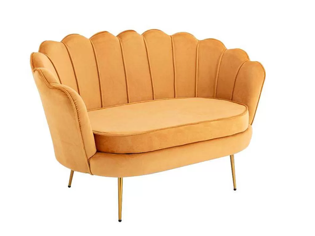 Conjunto Sofá E Poltrona*Vente-unique Conjunto Sofá De 2 Lugares E Poltrona Concha Em Veludo Amarelo-Mostarda Dandelion