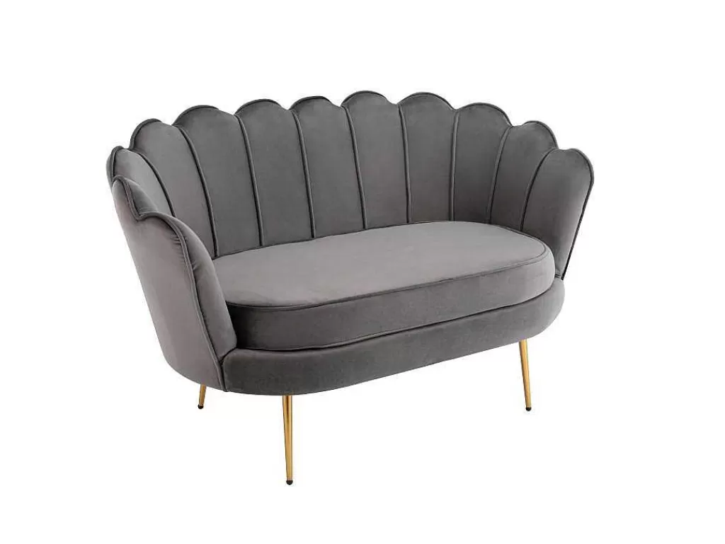 Conjunto Sofá E Poltrona*Vente-unique Conjunto Sofá De 2 Lugares E Poltrona Concha Em Veludo Antracite Dandelion