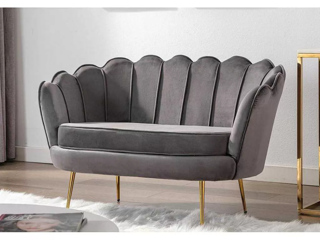 Conjunto Sofá E Poltrona*Vente-unique Conjunto Sofá De 2 Lugares E Poltrona Concha Em Veludo Antracite Dandelion