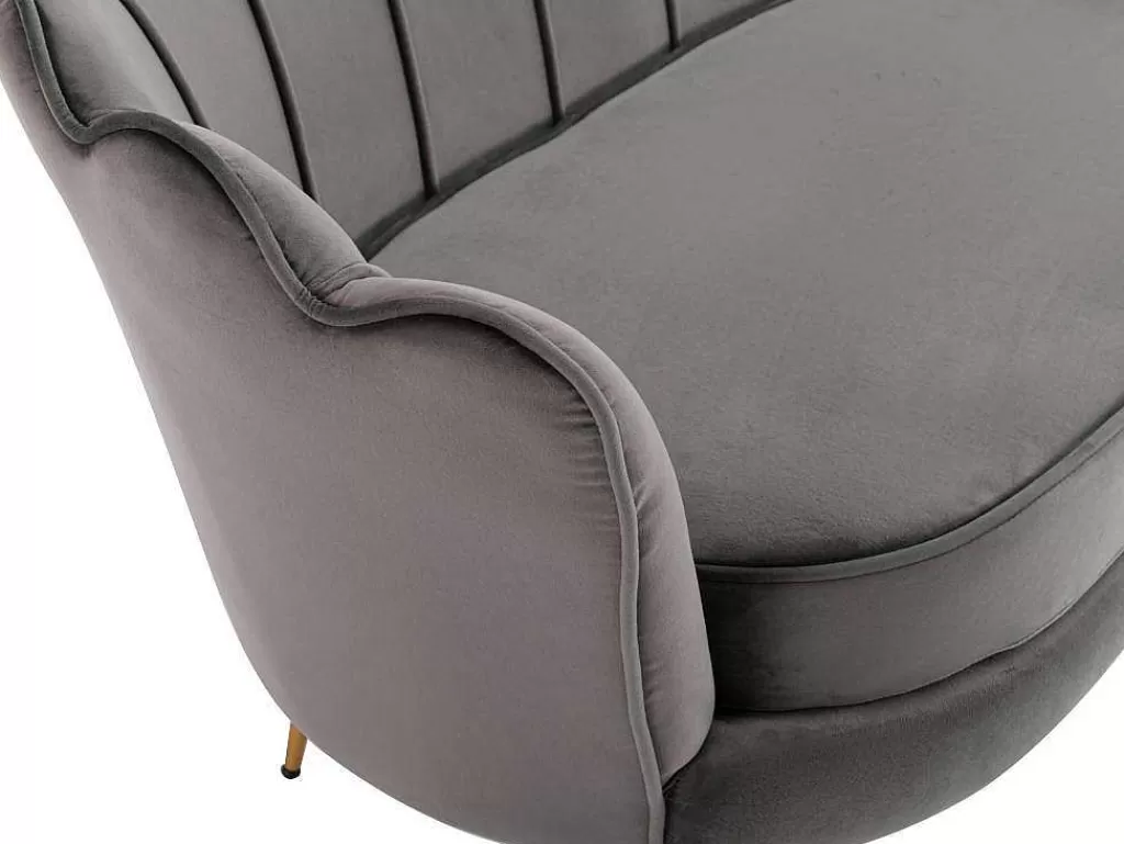 Conjunto Sofá E Poltrona*Vente-unique Conjunto Sofá De 2 Lugares E Poltrona Concha Em Veludo Antracite Dandelion