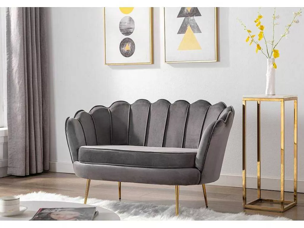 Conjunto Sofá E Poltrona*Vente-unique Conjunto Sofá De 2 Lugares E Poltrona Concha Em Veludo Antracite Dandelion